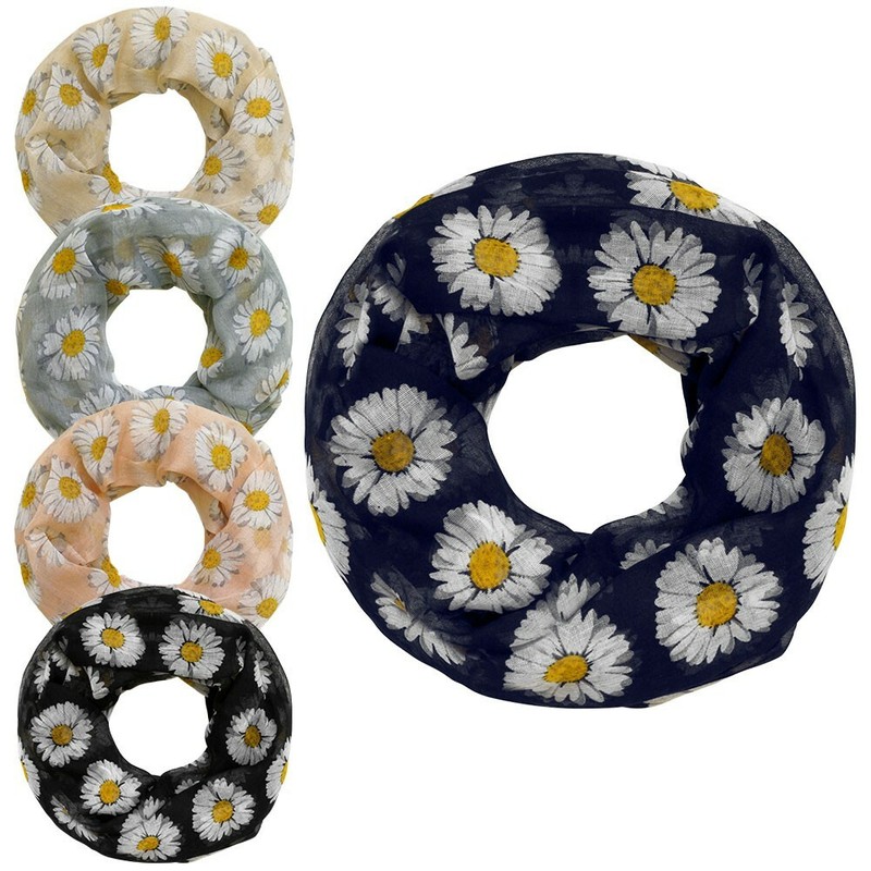 leichter Loopschal mit Gänseblümchen-Motiv Halstuch Schal Margeriten in 5 Farben