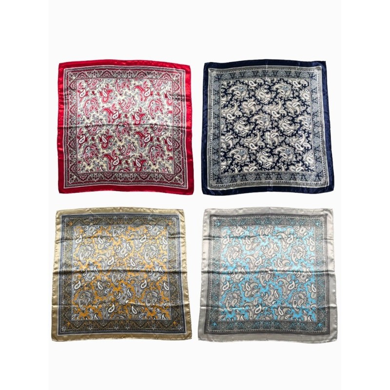 Set of 4 Satin Paisley Square Scarves Head Wrap Hair Scarf Bandana 24×24
