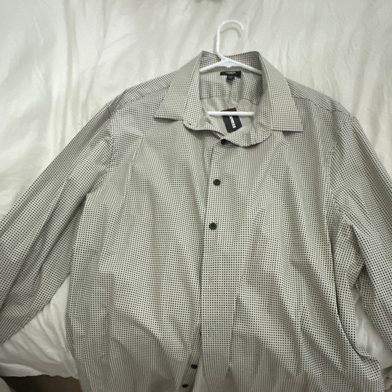 Express Slim Mix Slim Fit XXL Black/White Geometric Cotton Stretch Dress Shirt