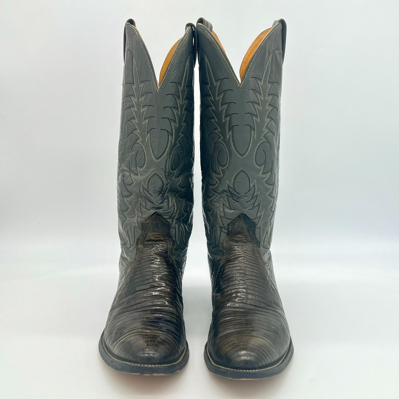 Nocona Lizard Gray Brown Leather Stitched Cowboy Western Boots Men’s 8D 3217C