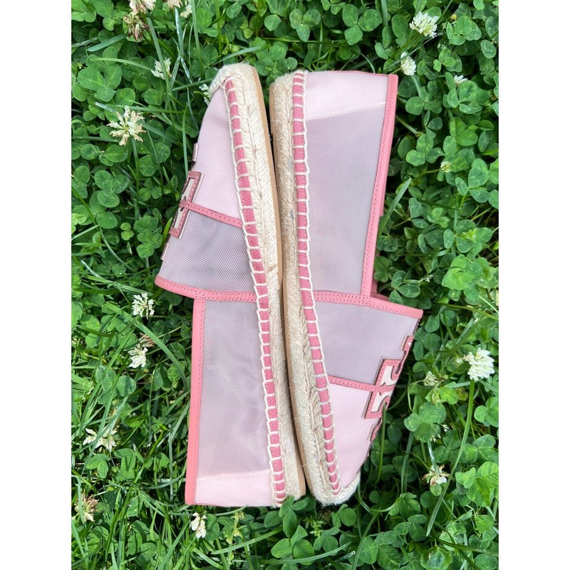 Tory Burch Ines Mesh Espadrille Flats Womens 10 Pink Logo Slip On Shoes LNWT gallery