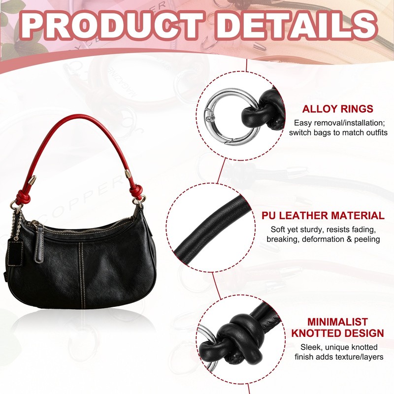2Pcs Leather Purse Strap, 15.75 Inch PU Bag Handle, Black, Silver Buckle gallery