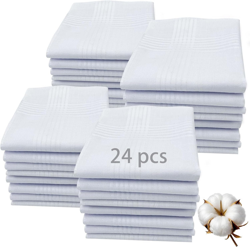 24 PCS 16” X 16”Handkerchiefs for Men 100% Soft Cotton White Hankie Handkerchi
