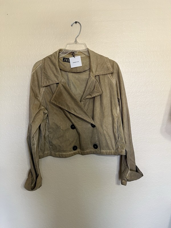 New Women Zara Faux Suede Cropped Jacket Trench XS 92% Polyester 6318/240 Taupe