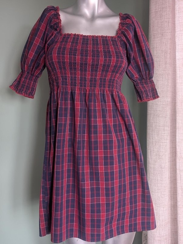 Plaid Smocked Puff Sleeve Mini Dress