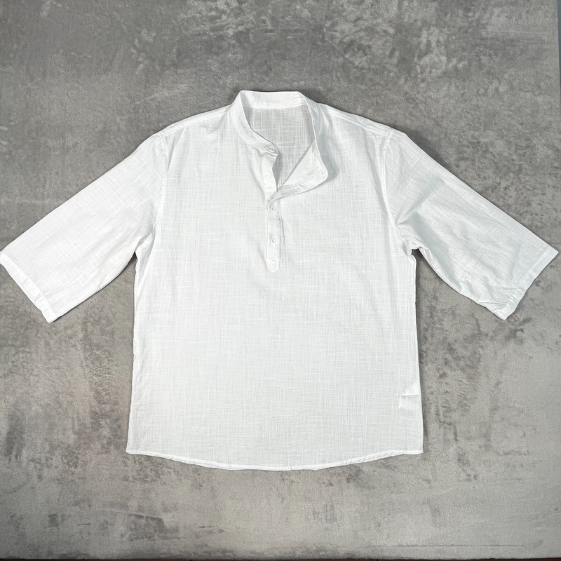Womens White Linen Blend Oversized Tunic Top Large 3/4 Sleeve Lagenlook Resort