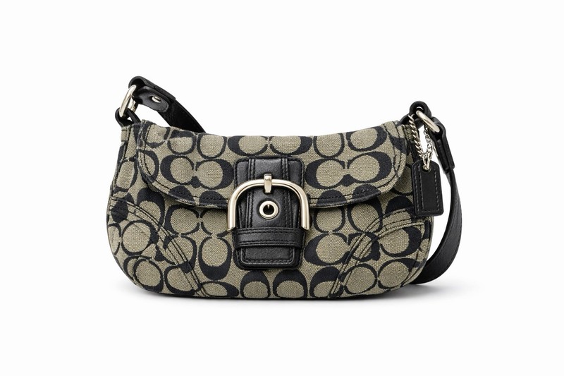 Y2K Coach Signature Soho Small Shoulder Bag Gray/Black Buckle Flap Detachable