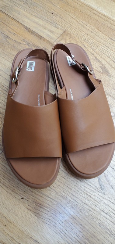 F-Mode Brown Leather Platform Back Strap Sandals US Size 11