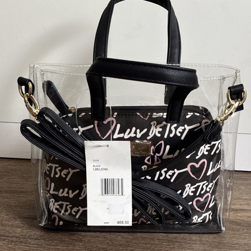 Luv Betsey by Betsey Johnson Clear/Black Small Satchel Zip, Heart Logo Strap gallery