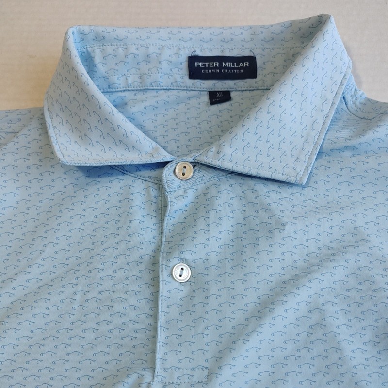 Peter Millar Crown Crafted Golf Polo Shirt Mens XL Blue Sports Cars AOP Stretch