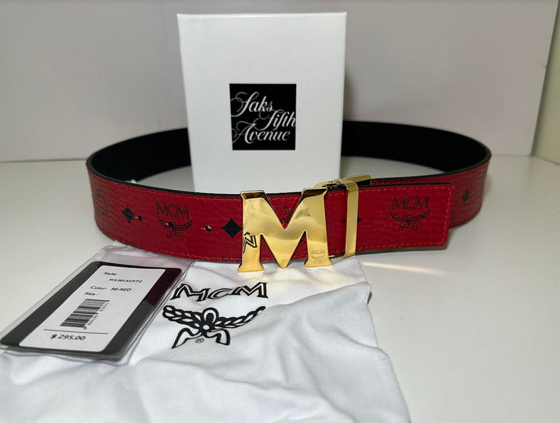 NEW ADJUSTABLE REVERSIBLE RED TO BLACK MCM BELT GOLD BUCKLE