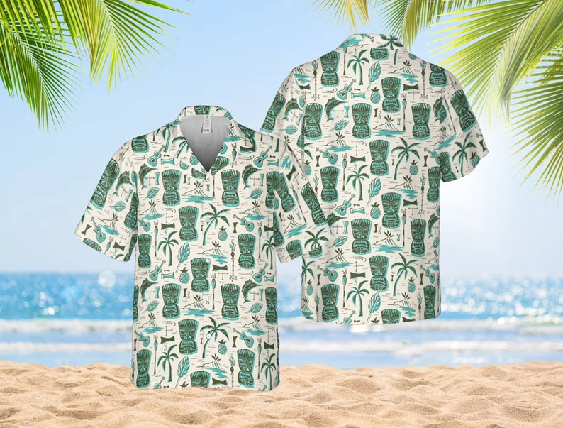 Tiki Bar Palm Tree Tropical Hawaiian Shirt, Summmer Hawaiian Shirt Tiki Tai Tiki