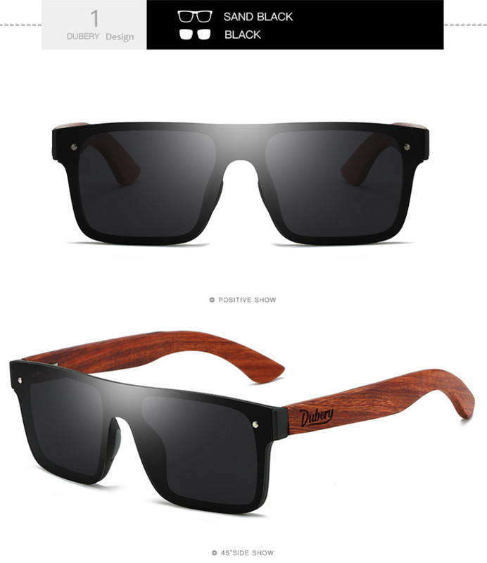 DUBERY Rimless Wood Polarized Sunglasses Men Women Square Wooden Temple Glasses gallery