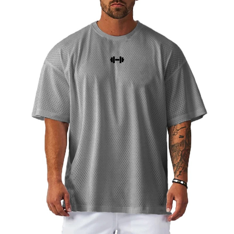 Oversized Quick Dry T-Shirt Breathable Cool Mesh Clothing Mens Fitness Workout gallery
