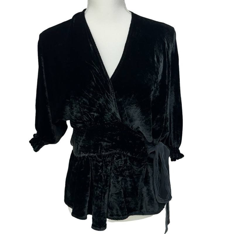 SOME ODD RUBIES Top Womens Small Black Velvet Wrap Style Party Holiday Cocktail