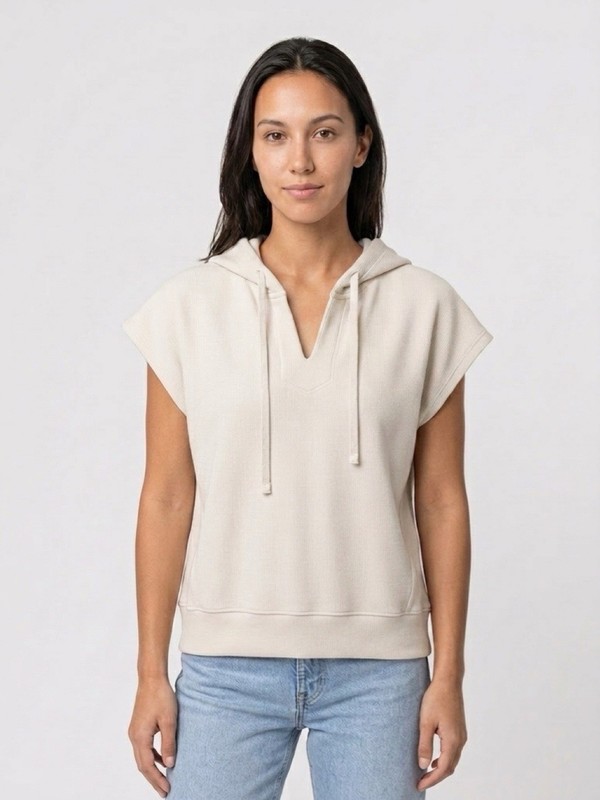 Elie Tahari Short Sleeve Hooded Top White Size S/P (0151)
