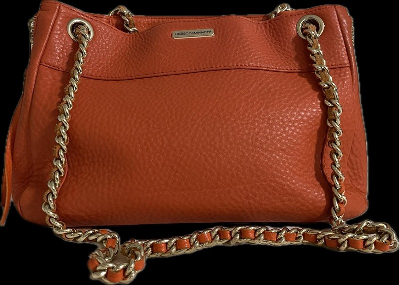 Rebecca Minkoff Orange Pebbled Shoulder Bag Chain Strap Snap Lined Dust Bag