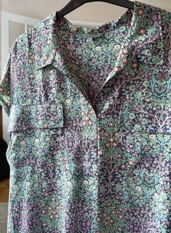 Next Morris &Co Blackthorn Navy Green Longline Overhead Blouse Tunic Top Size 20 gallery