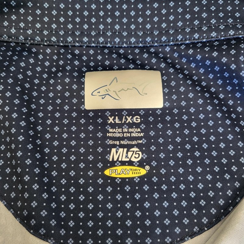 Greg Norman ML75 PlayDry Navy Blue Patterned Polo Shirt XL
