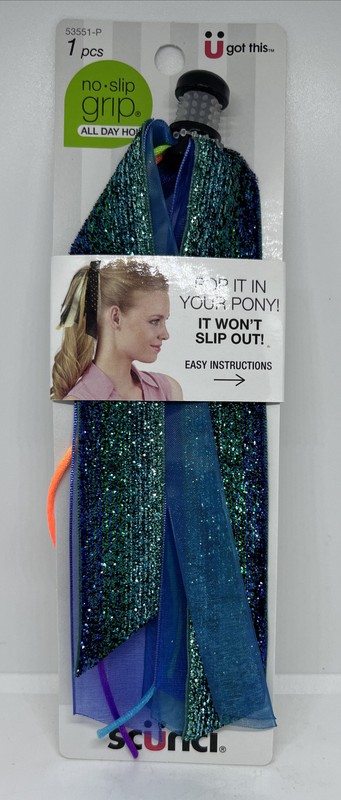 Scunci No Slip Grip All Day Hold – Pop It In Your Pony Blue Teal Multi Color New