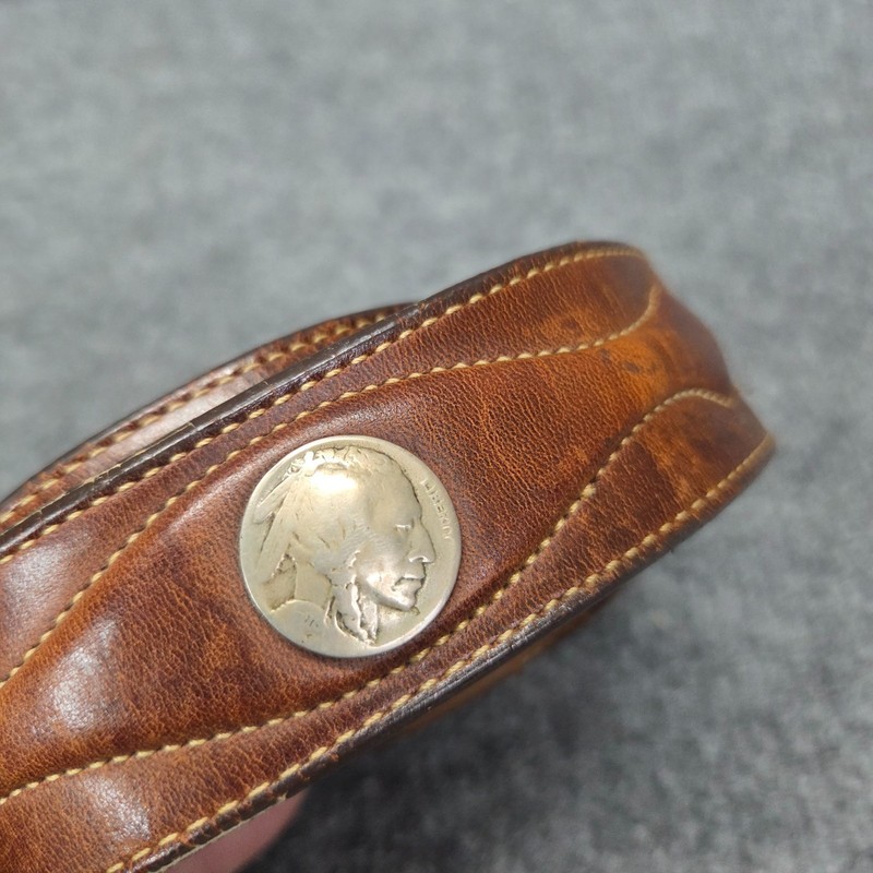 Vintage Buffalo Nickle Belt Mens 35-41" Brown Made USA Western Woven Cowboy USA gallery