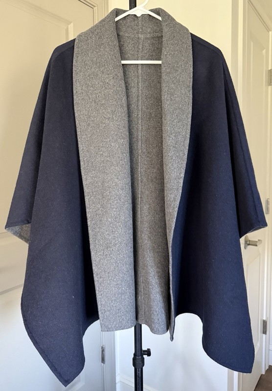 Blue And Gray Reversible Short Wool (?)Open Front Cape, One Size, Euc.