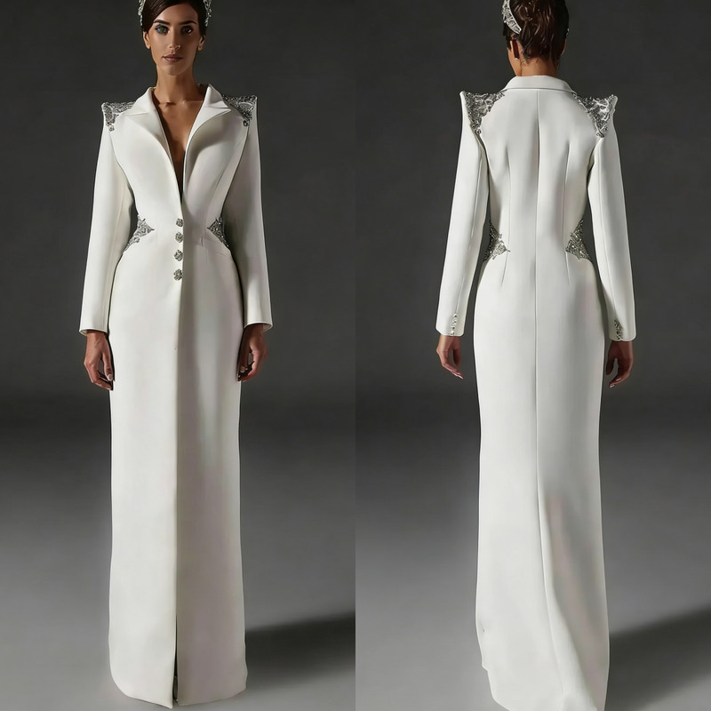 Rhinestone Women Suits for Prom White Full-Length Jacket 2026 Party Wedding Coat