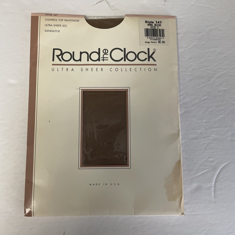 Round The Clock Ultra Sheer Pantyhose Control Top SandalToe Size C Bare Beige