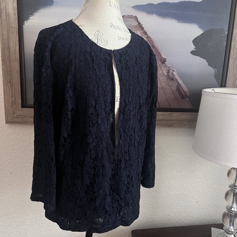 Tahari Arthur S. Levine Krystal-P Navy Floral Lace Lined Hook & Eye Jacket 18