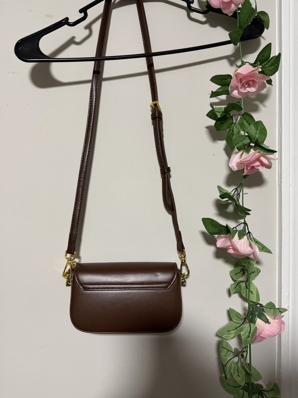 Brown Small Crossbody Bag Gold Hardware Snap Zip Detachable Strap gallery