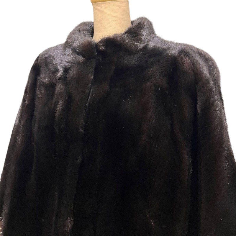 Takashimaya Mink and Fox Real Fur Cape Poncho Dark Brown from Japan gallery