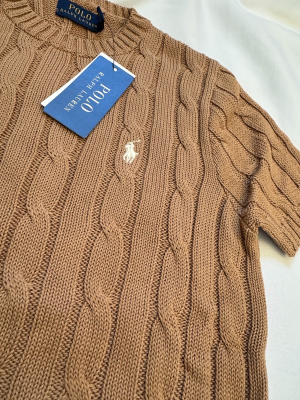 Polo Ralph Lauren Women’s XS Brown Pima Cotton Short Sleeve CableKnit SweaterNWT gallery