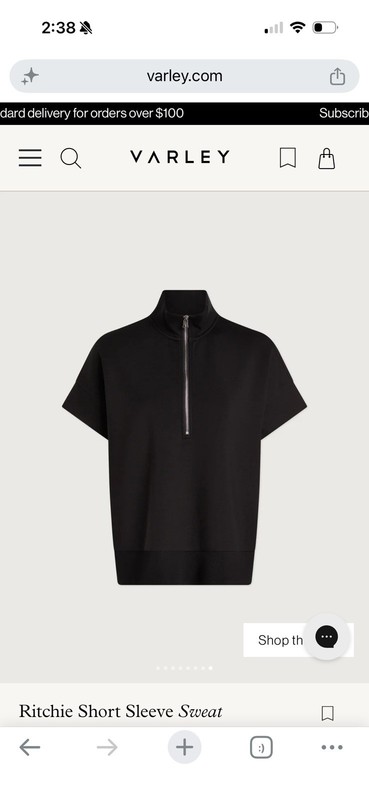 Varley Ritchie Women's Short Sleeve Sweatshirt SMALL Half Zip DoubleSoft Black