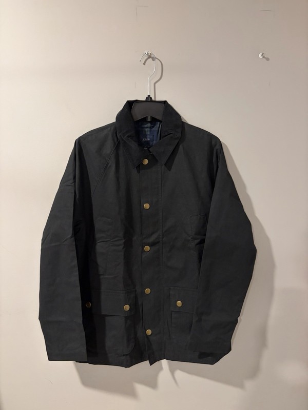 J.CREW Black Jacket Point Collar Lined Pockets Zip Snap Button Men’s Size S