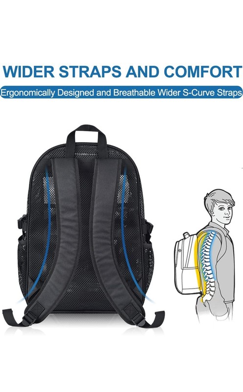 Durable 22L Mesh Backpack for School & Sports, Laptop Compartment, Black Bag gallery