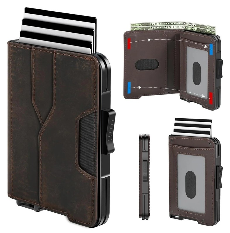 Abby Mens Slim Minimalist Wallet RFID Blocking Pop Up Credit Card Holder Case gallery