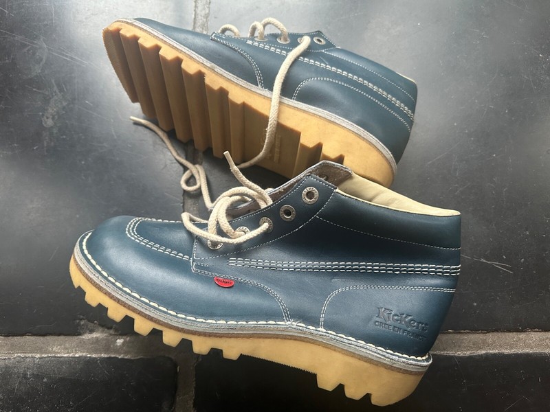 KICKERS KICK, retro classic, size 40 41, high boots leather blue navy, new NOS