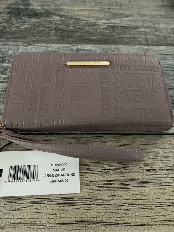 STEVE MADDEN Zip Around Wristlet Wallet Large Mauve/Silver Zipper & Logo – NWT