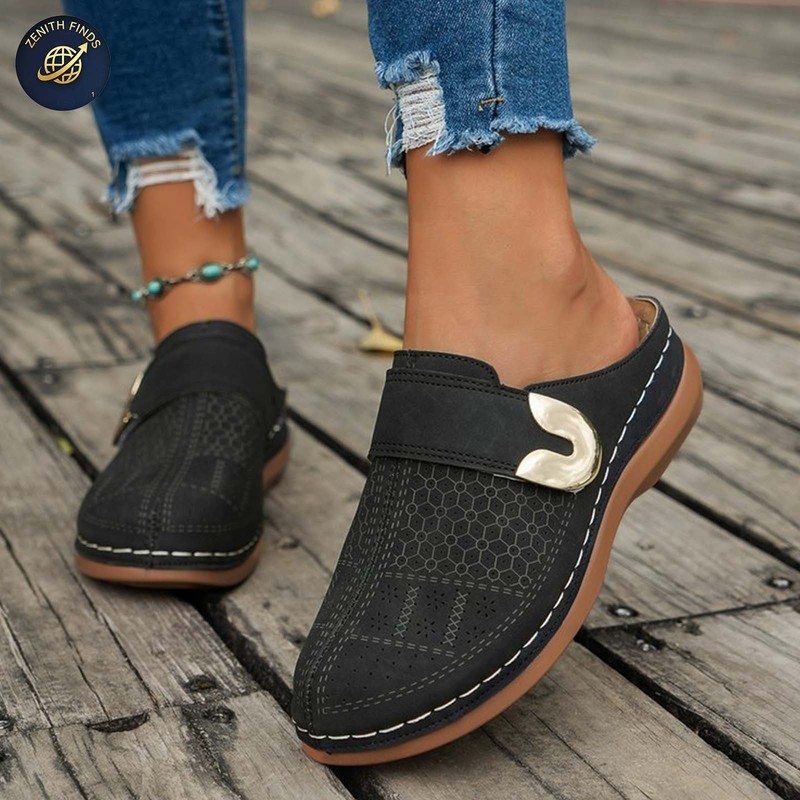 Women’s Comfort Closed Toe Sandals Metal Hollow Mules Flat Slides Shoes Multi
