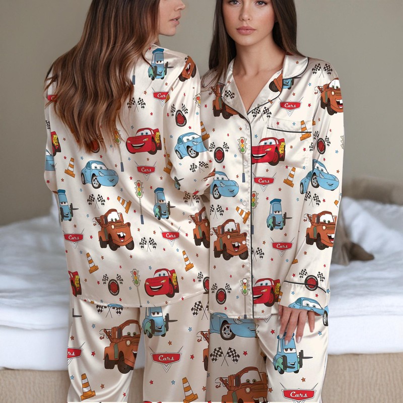 Pixar Cars Lightning McQueen & Friends Christmas Gift Satin Pajamas Set gallery