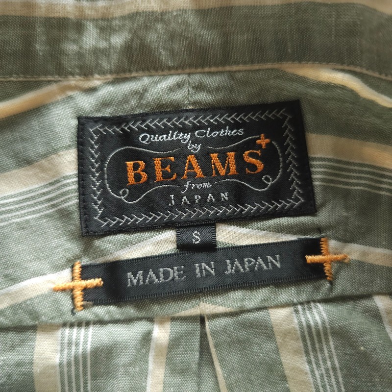 NWOT BEAMS Plus Made in Japan Cotton Flax Band Collar Popover Shirt Olive Small gallery