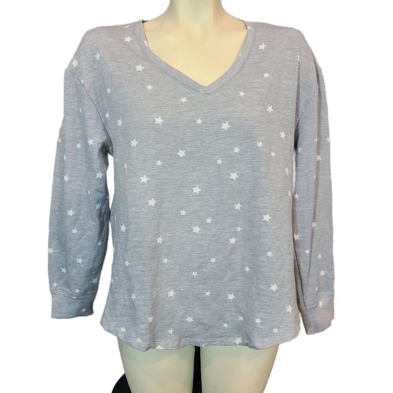 Jaclyn Intimates Grey Star Butter Knit Lounge Top Size Medium