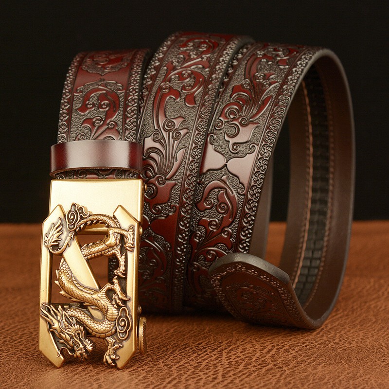 Luxury Men Genuine Leather Belt Automatic Buckle Belt Ratchet Jeans Belts Cowboy gallery