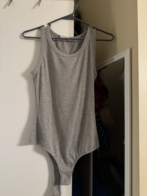 Women’s Gray Solid Sleeveless Tank Bodysuit One-Piece, Size S Regular