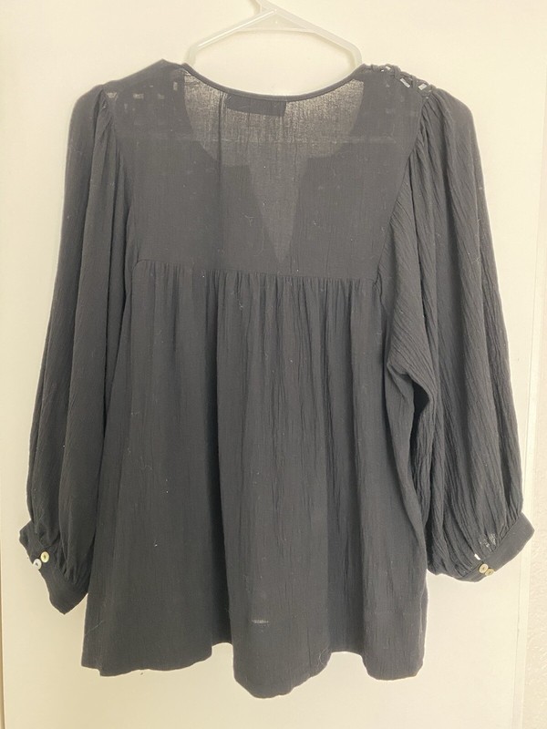 COMMON COLLECTION Black Balloon Sleeve Boho Top Poet Peasant Blouse Size Small gallery