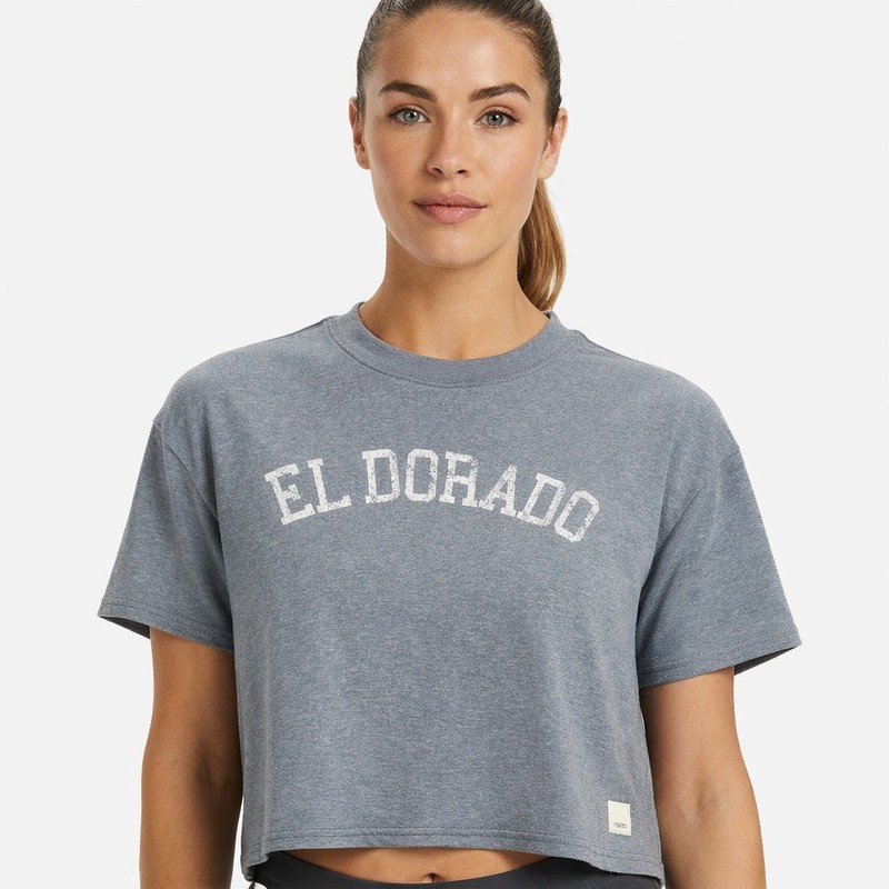 Vuori VW1011 El Dorado Graphic Cropped T-Shirt Women’s S Gray Athleisure