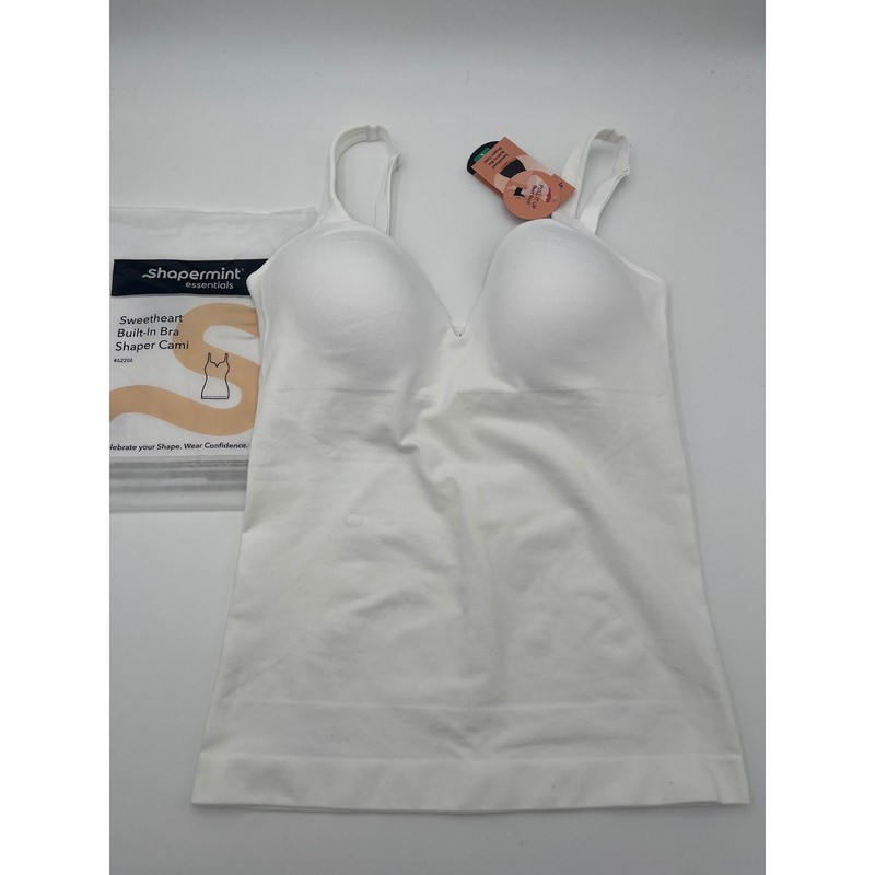 Shapermint Essentials Sweetheart Built-In Bra Shaper Cami White Large 62206 NWT