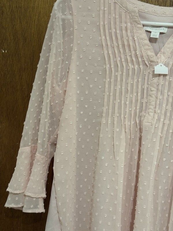 CHARTER CLUB Women Petites Small Pink V Neck Bell Sleeve Blouse gallery