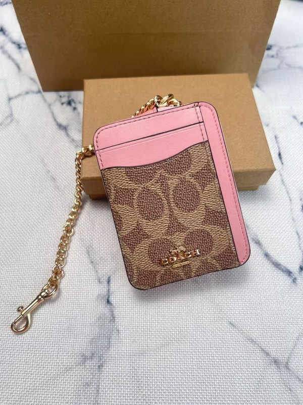 NWT Coach Zip Card Case Wallet In Signature Canvas CW883 Tan/Dusty Pink With Box