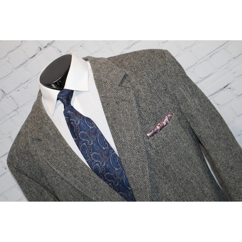 Vintage English Manor Sport Coat Men 50 Reg Gray Herringbone Tweed Wool Blazer gallery